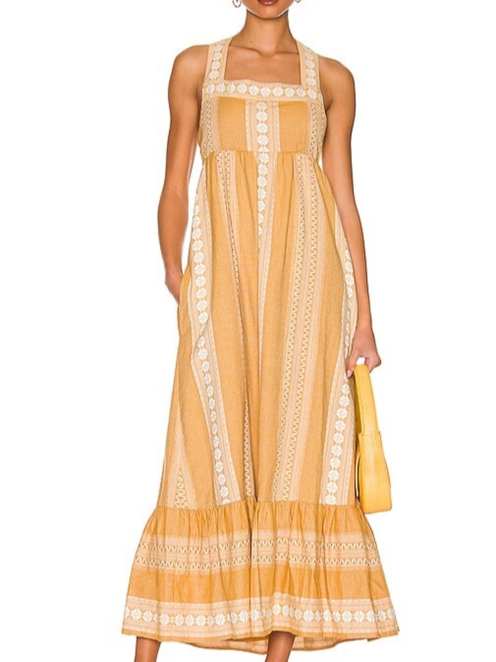 SAYLOR Keilah Midi Dress in Golden Hour SZ XS Mustard Yellow Embroidered